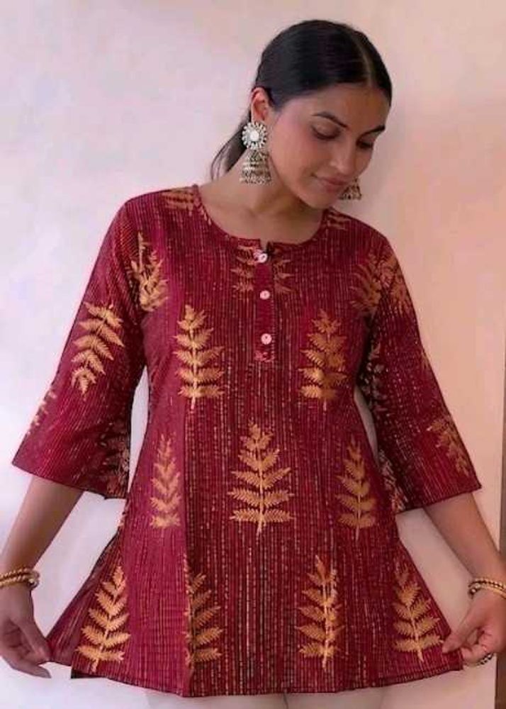 Maroon Kurta with Gold Leaf Print