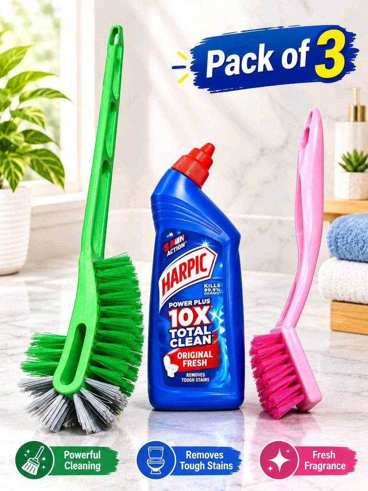 Harpic Toilet Cleaner with 2 Brushes (Pack of 3)