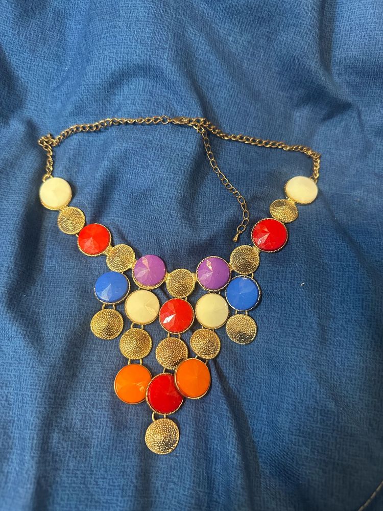 Bold Multicolor Statement Necklace with Gold-Tone