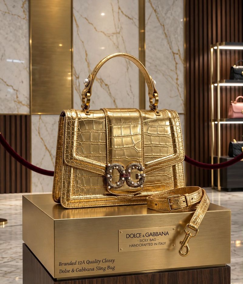 Dolce &amp; Gabbana Gold Croc Embossed Bag