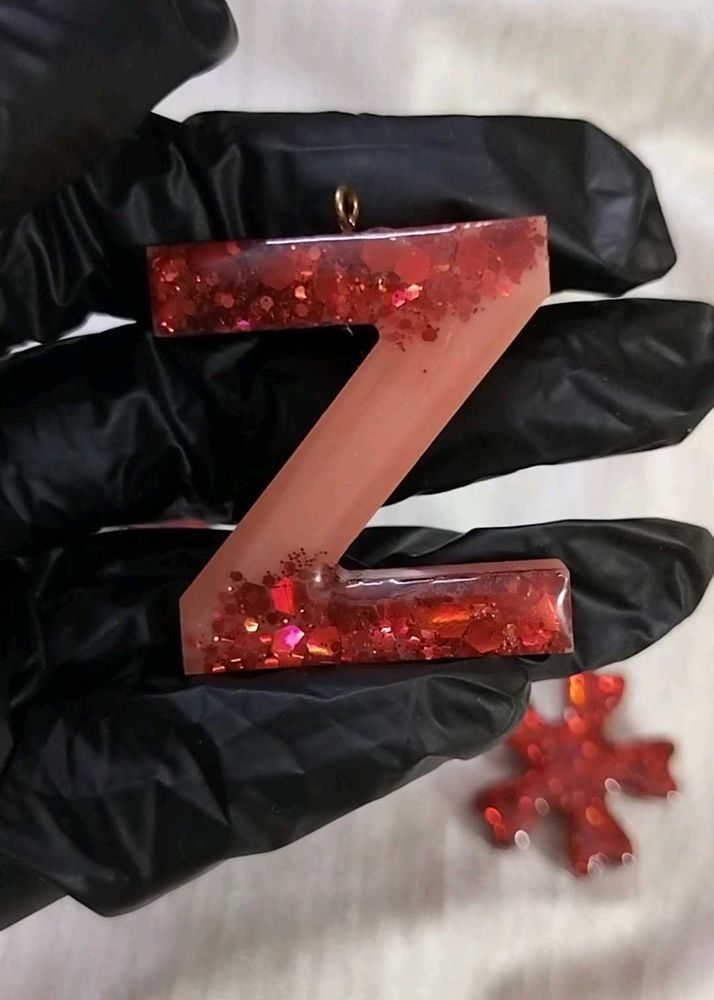 Red Glitter Resin Letter Z Charm