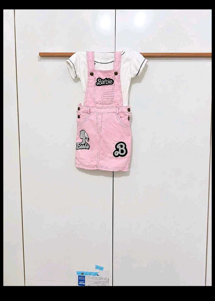 Cute Barbie Pink Overalls Dress Set
