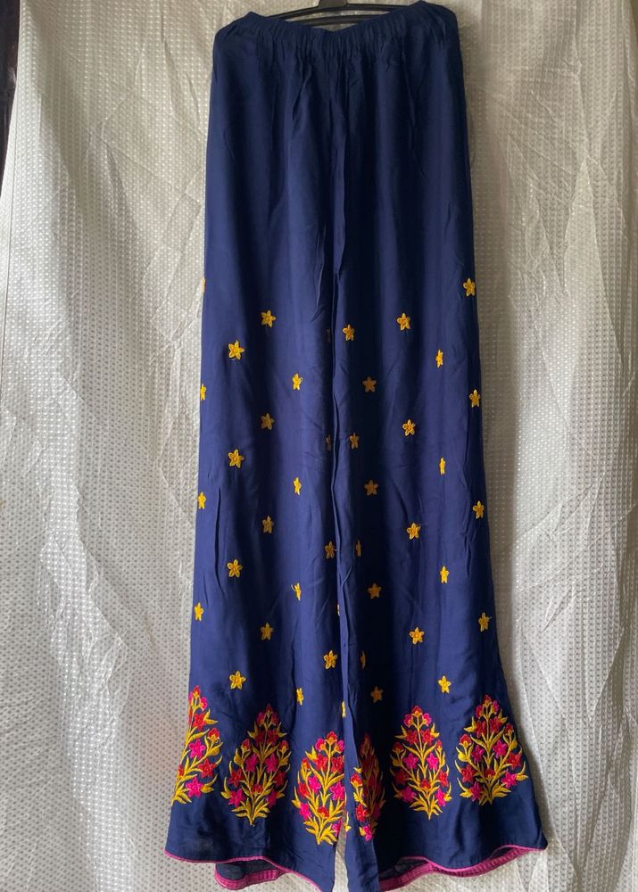 Elegant Embroidered Navy Blue Plaza