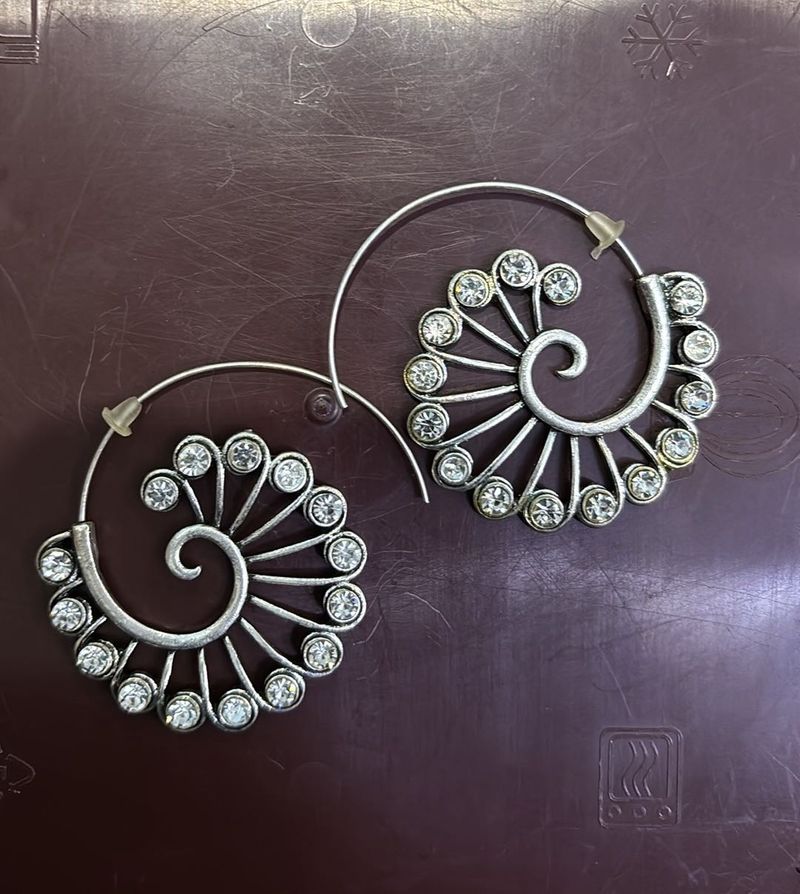 Bohemian Spiral Hoop Earrings with Rhinestones