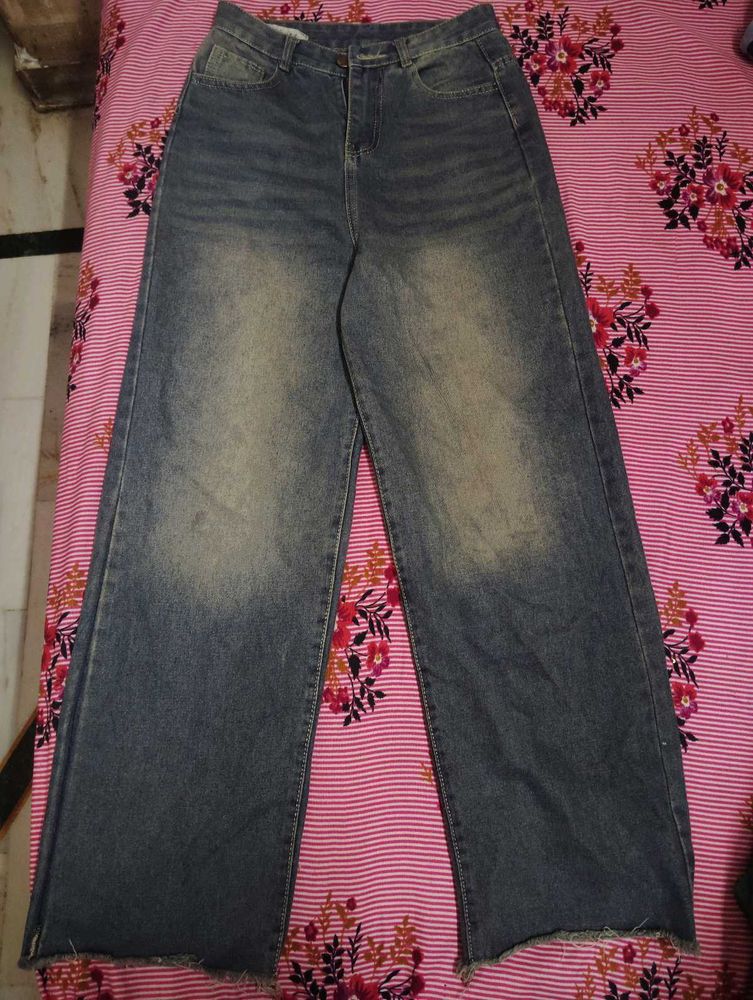 Wide Leg Blue Denim Jeans