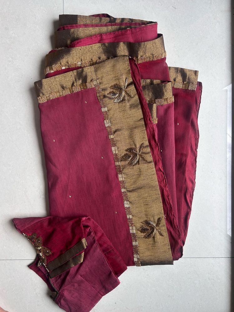 Maroon Saree with Golden Border