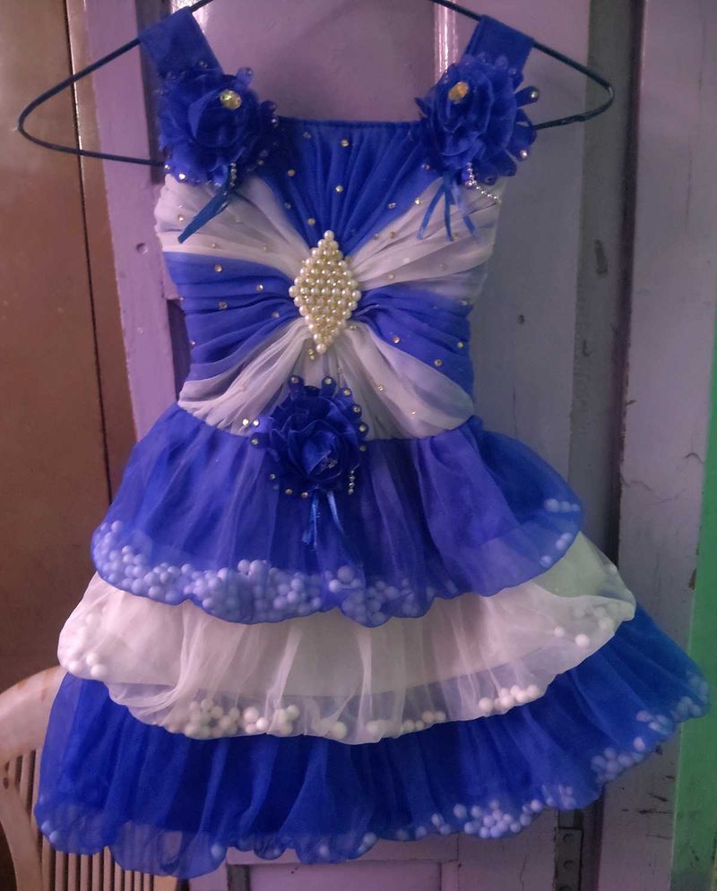 Blue &amp; White Girls' Party Dress