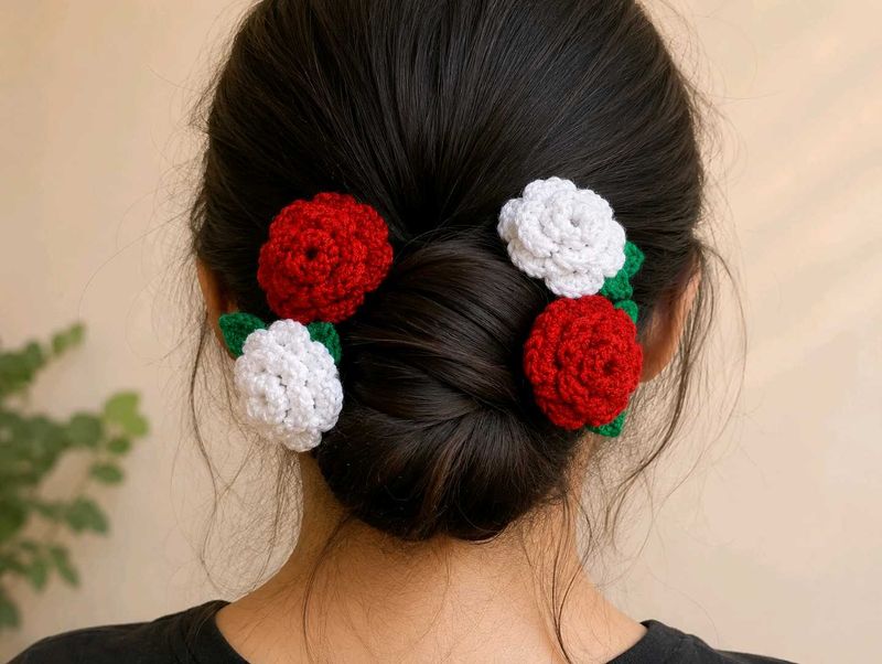 Crocheted Flower Hair Clips (Set of 4)