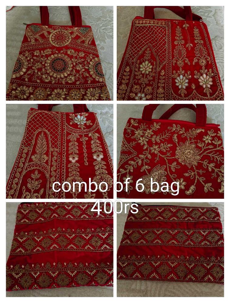 Embroidered Red Clutch Combo Set