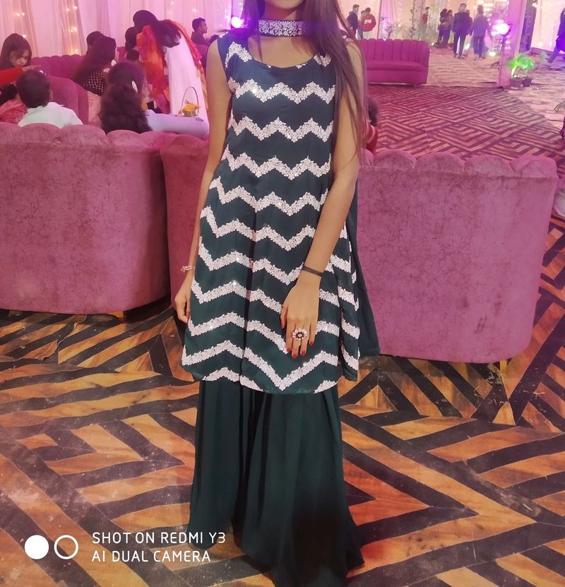 Dark Green Color Sharara Sets