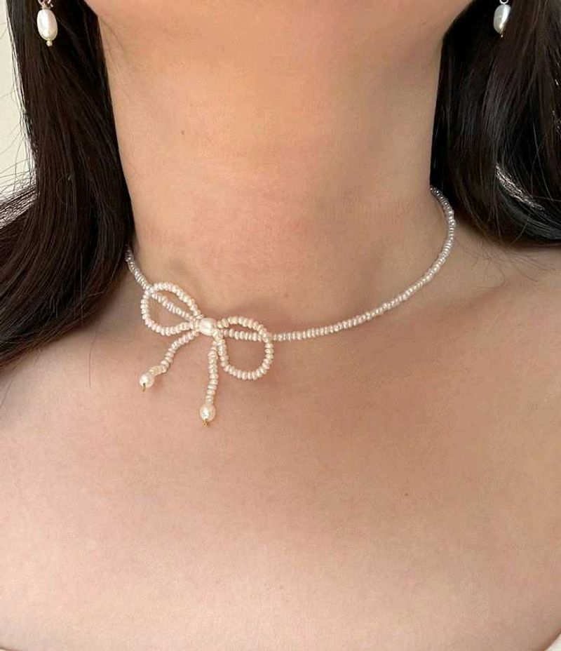 Cute necklace with Bow Charm whole set + fre