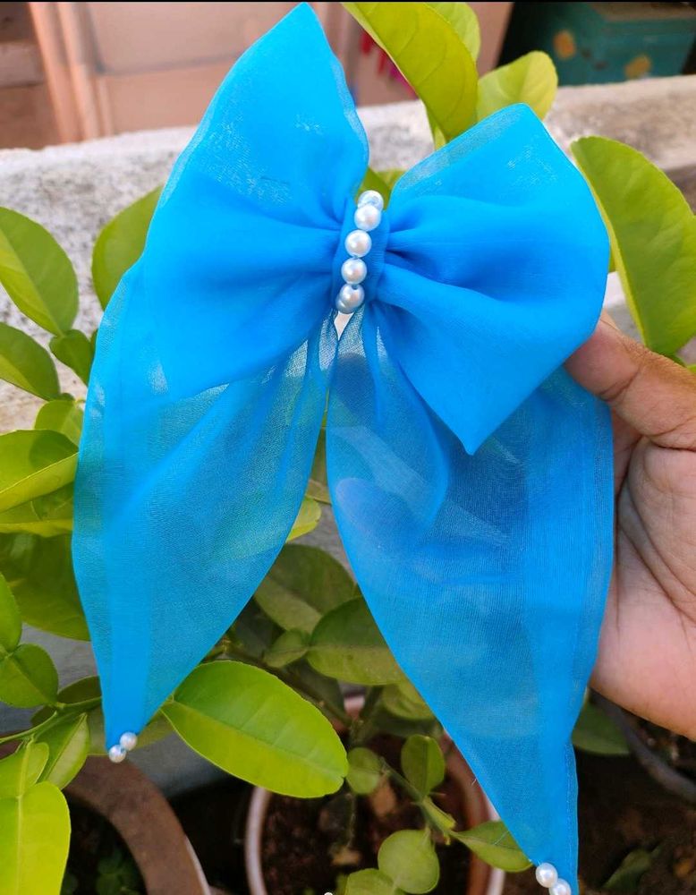 Beautiful Blue Organza Hair Bow