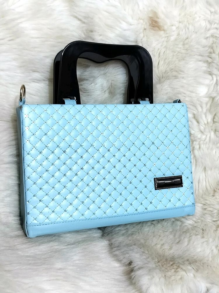 Quilted Blue Top Handle Bag