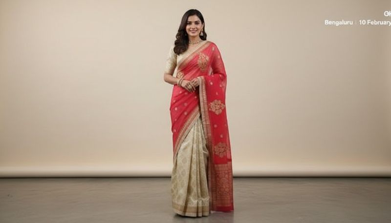 Light red embellished Saree with blouse
