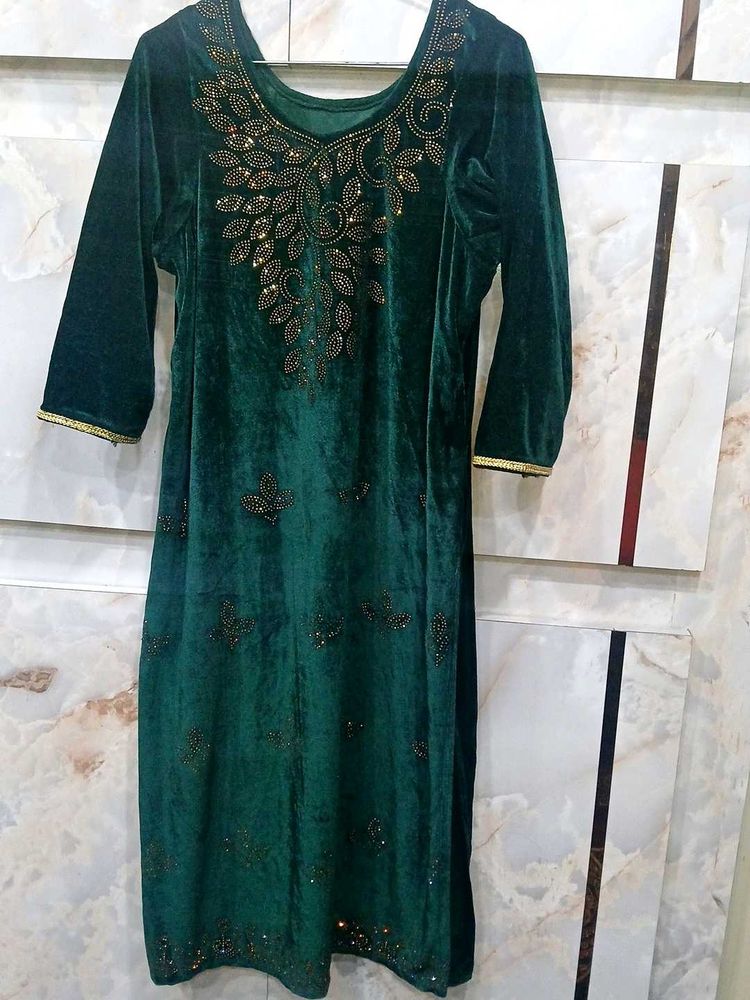 Elegant Green Velvet Kurta