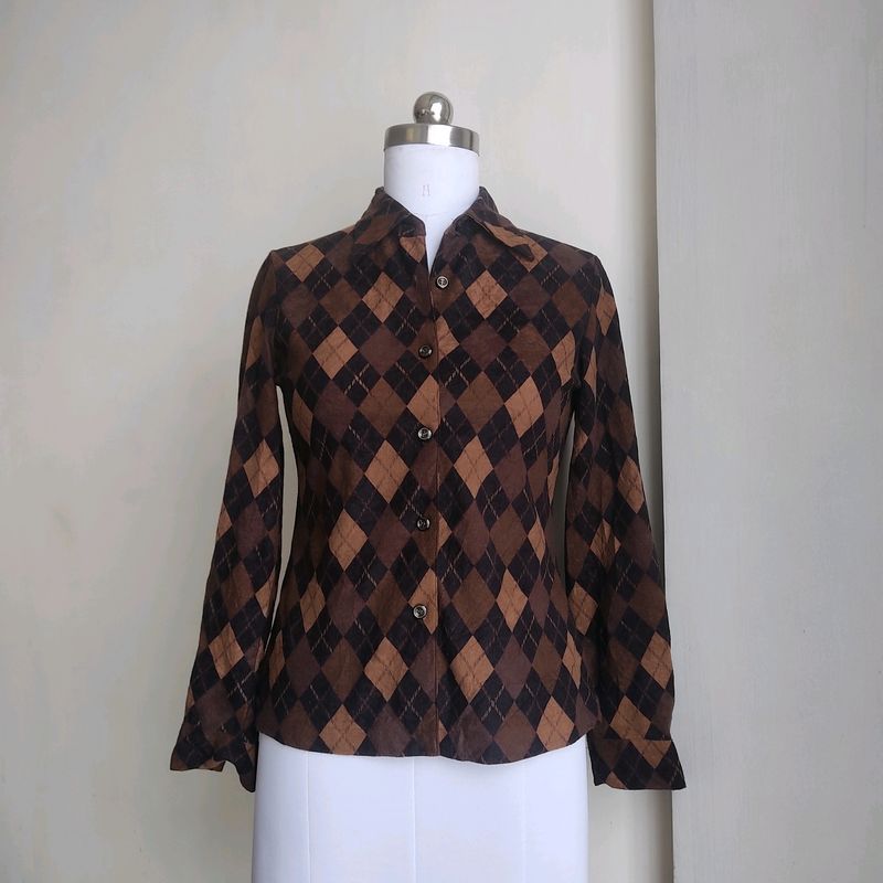 Vintage Argyle Print Blouse