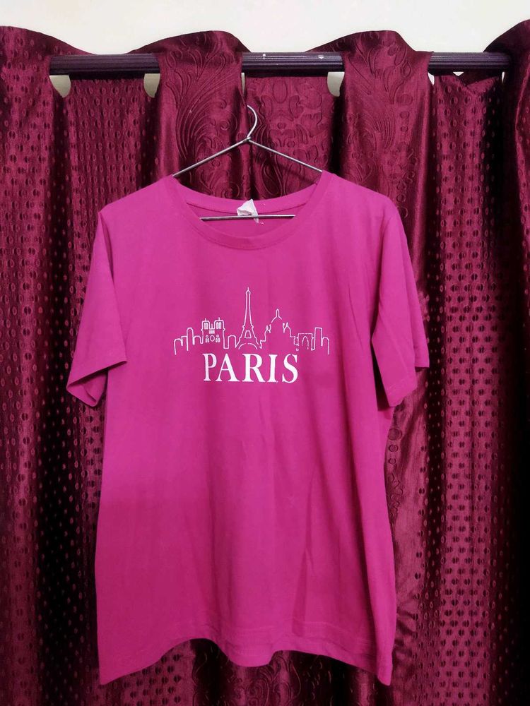 Pink Paris Skyline Graphic T-Shirt