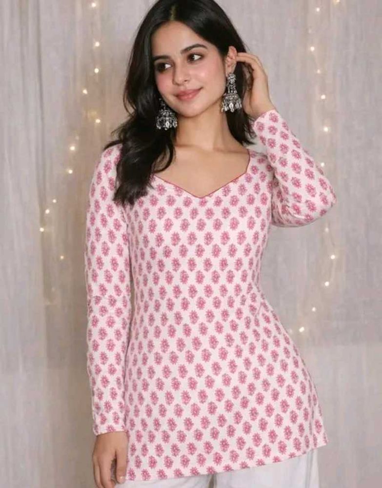 VIRAL WHITE-PINK BACK TIE FLORAL KURTI🎀🩷