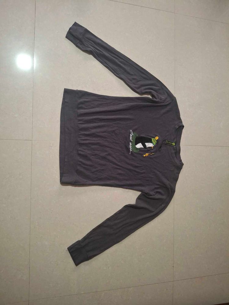 Grey Long Sleeve Graphic T-Shirt