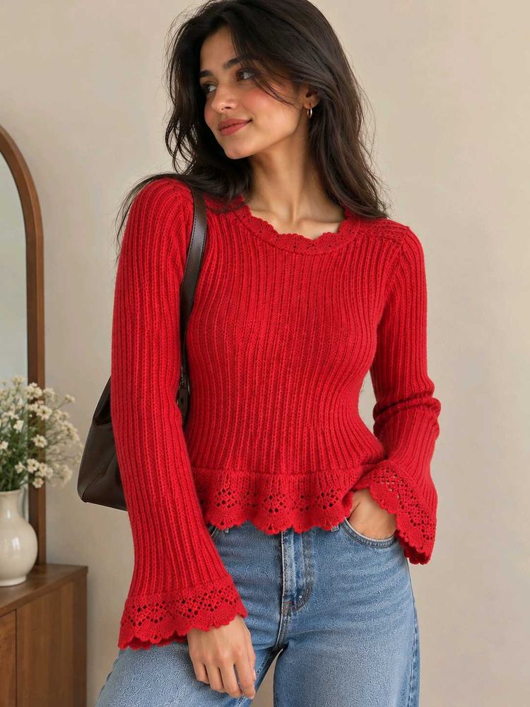 Red Ribbed Knit Sweater