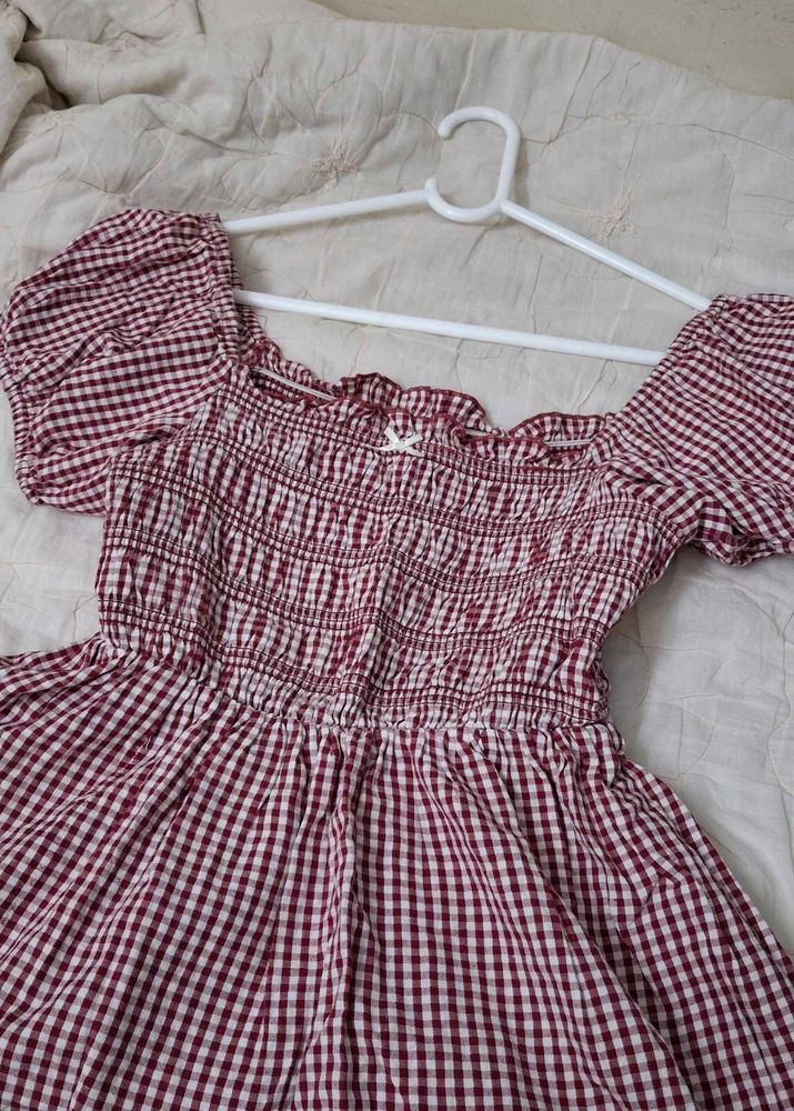 Red Gingham Puff babydoll top