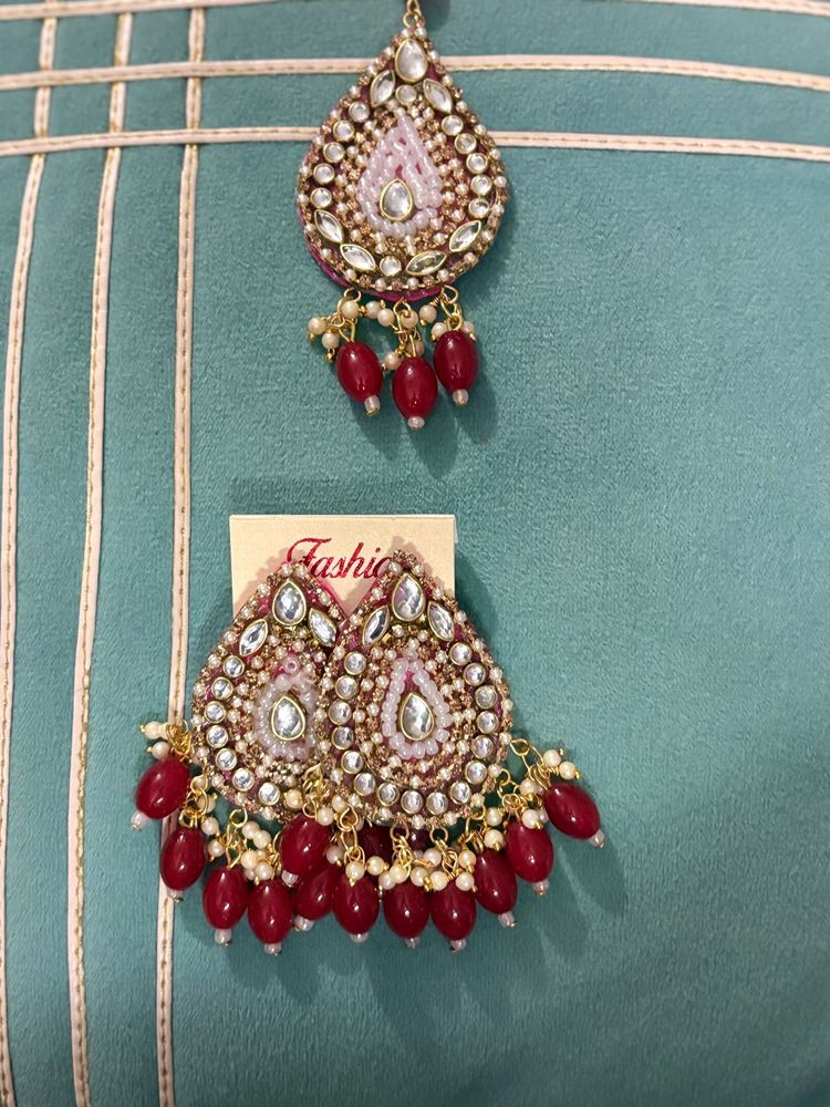 Kundan earrings with Matka combo Set