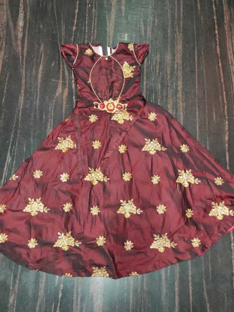 Girls' maroon embroidered frock