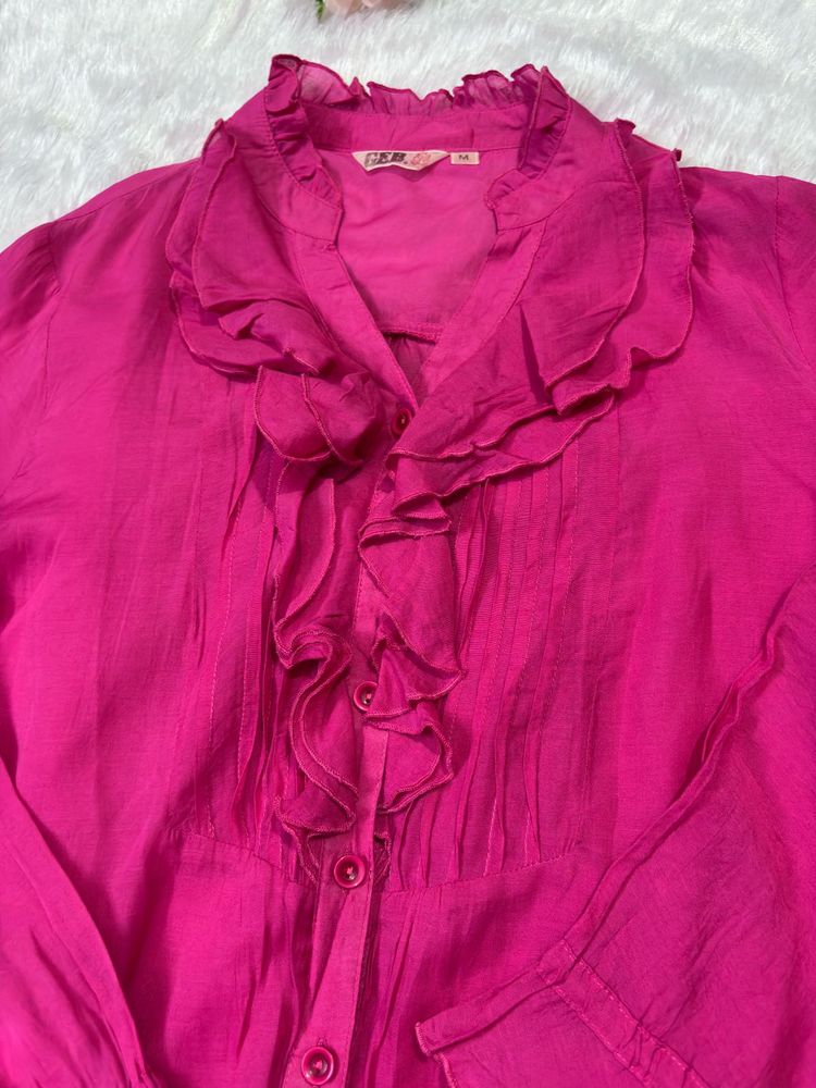 Vibrant Pink Ruffled Blouse