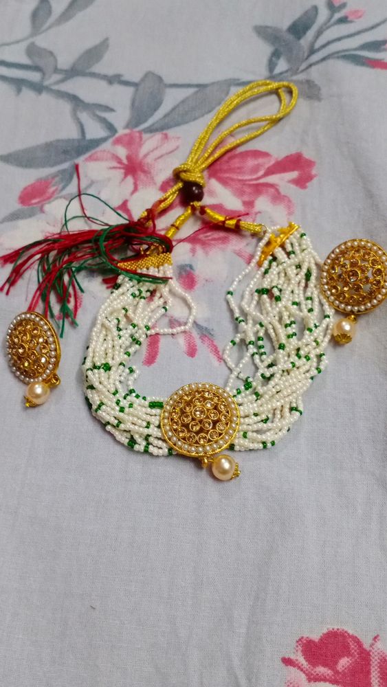 beautiful white ND green beads set