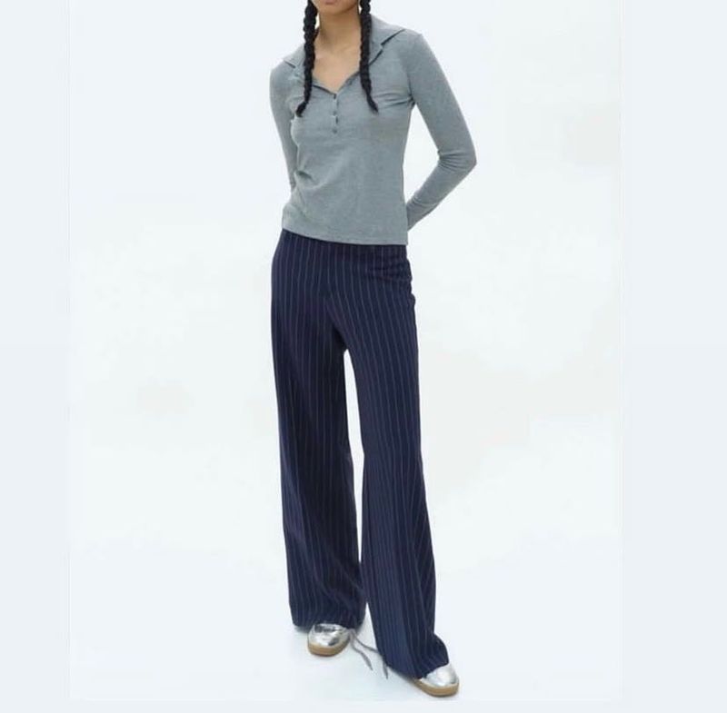 Zudio Double Waistband Blue Pinstriped Trousers