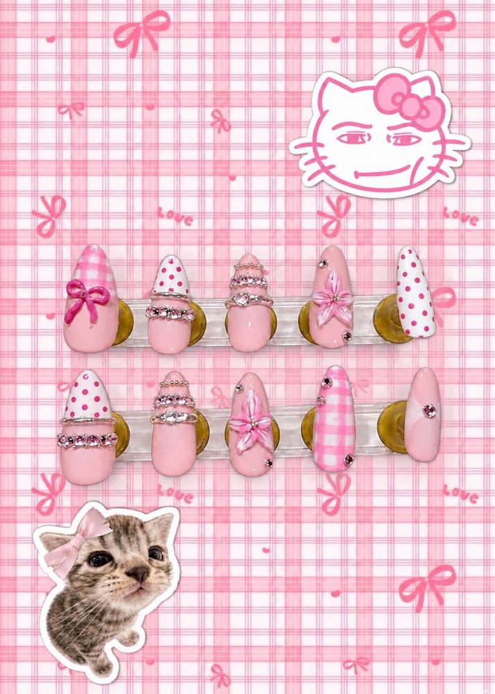 Kawaii Pink Press-On Nails
