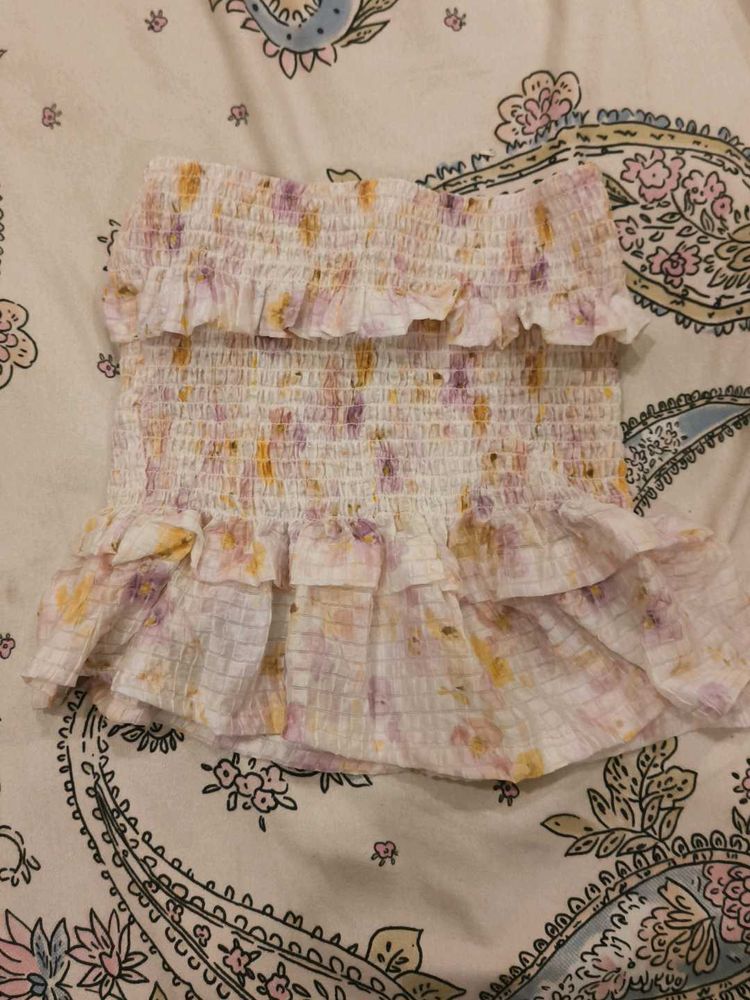 Boho Floral Smocked Ruffle Tube Top
