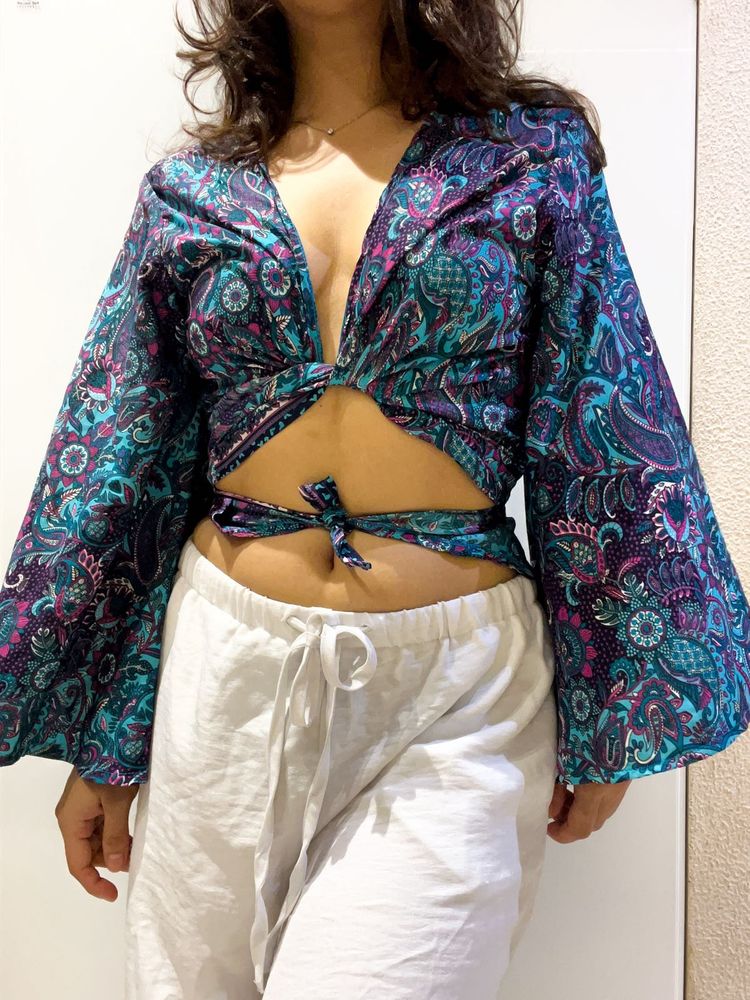 Bohemian Print Wrap Crop Top