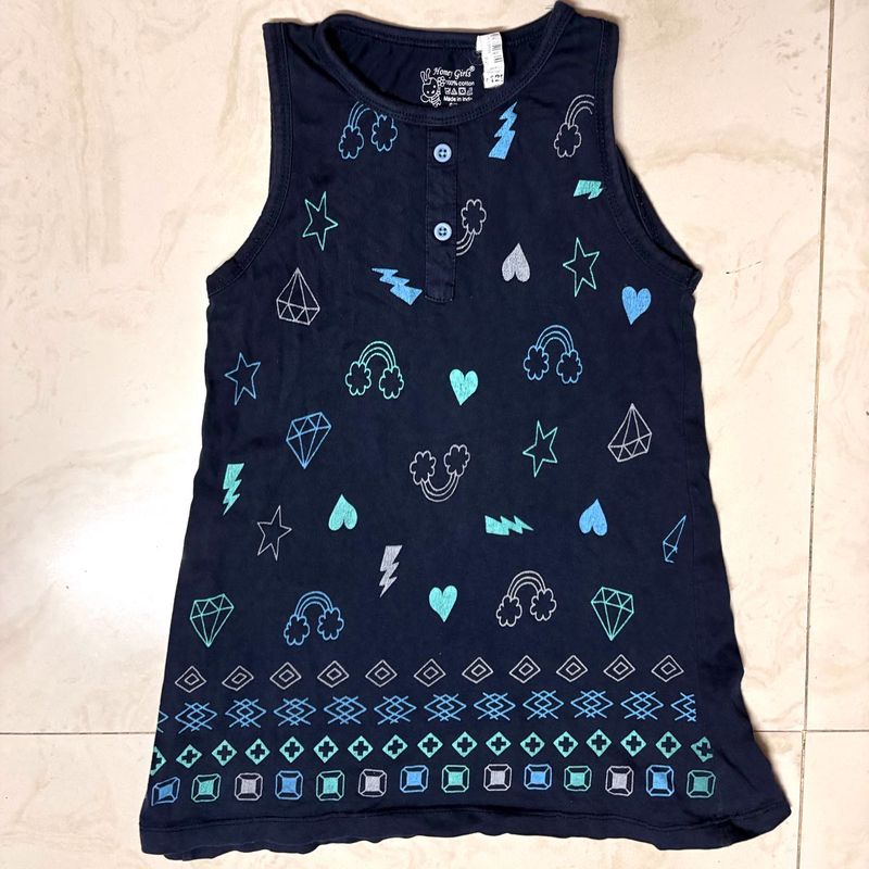 Cute Girls Navy Blue Graphic Tank Top
