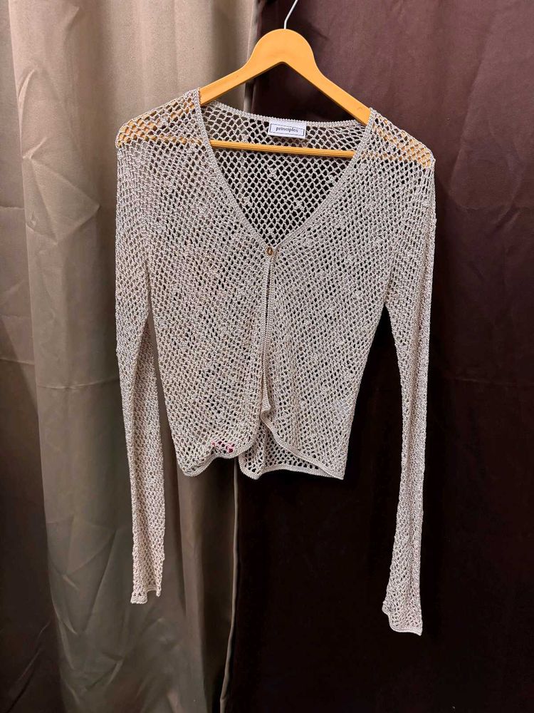 Sheer Crochet Long Sleeve Top