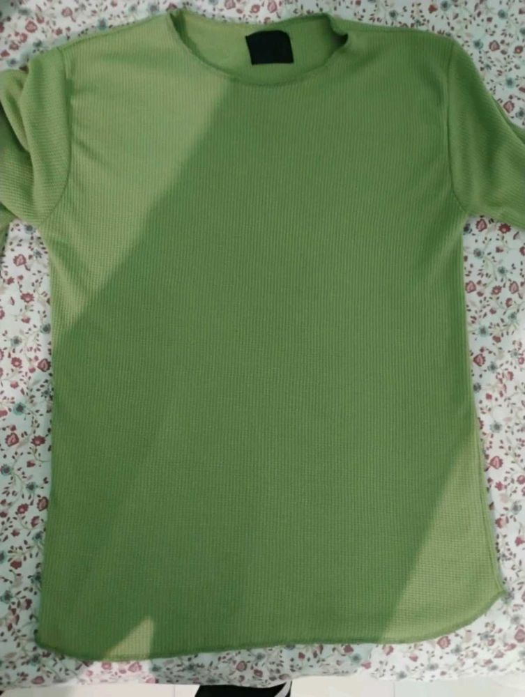 Comfortable Green Ribbed Long Sleeve Top Size M"