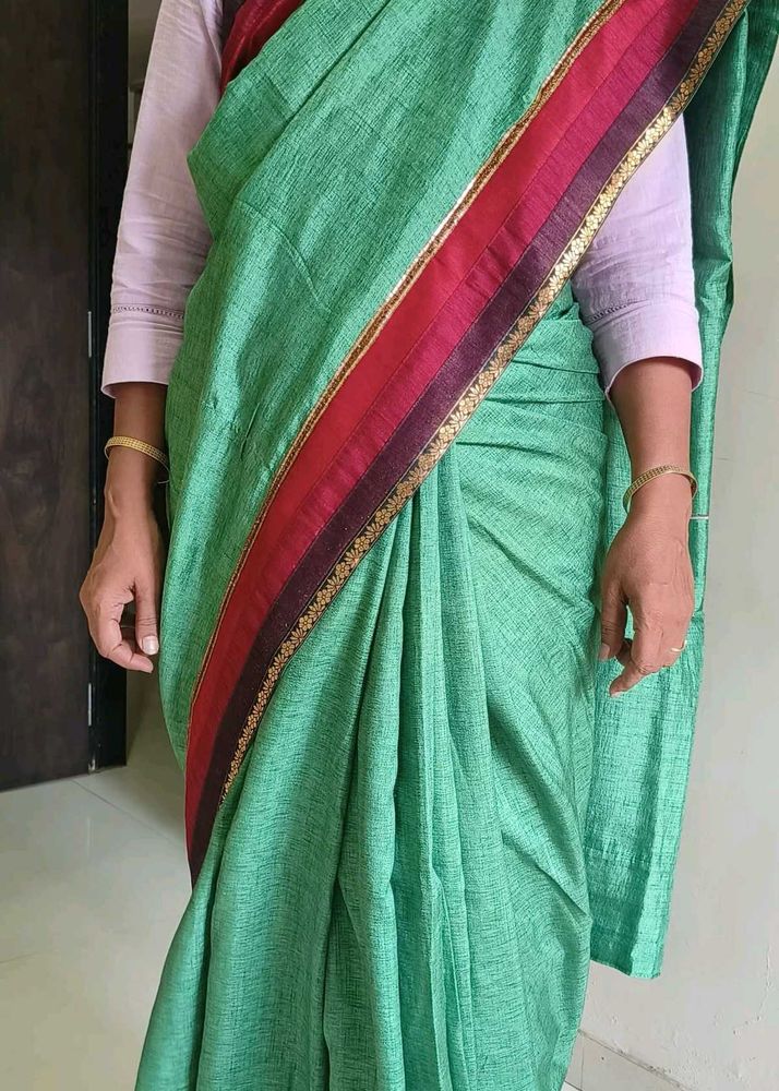 Beautiful Green Saree kasab border