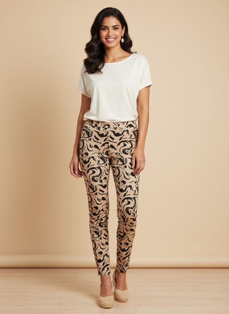 Abstract Print Beige Pants