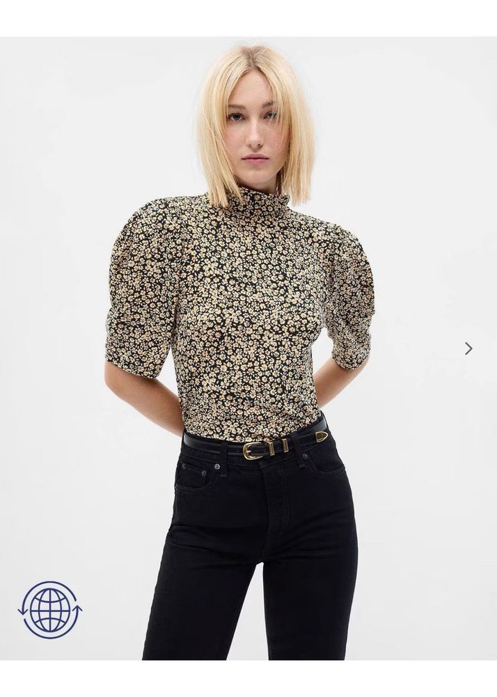 Gap Floral Print Mock Neck Slim Fit Top