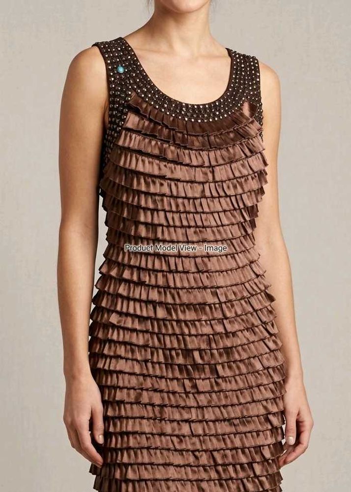 Elegant Ruffled Brown Dress