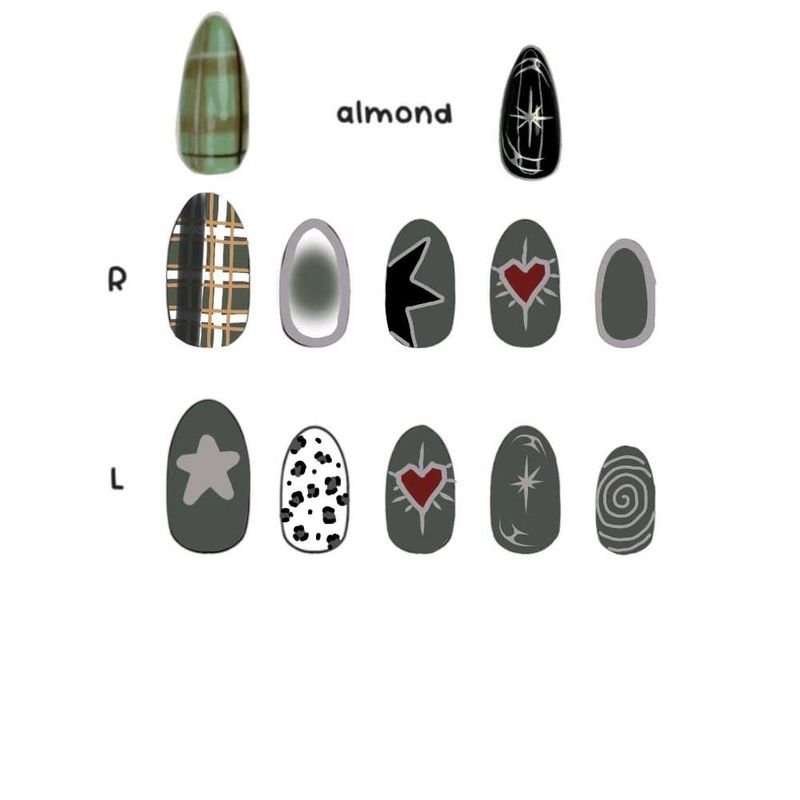 dark green and chrome - press on nail set