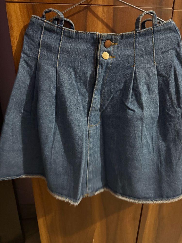 Denim Skirt with Straps