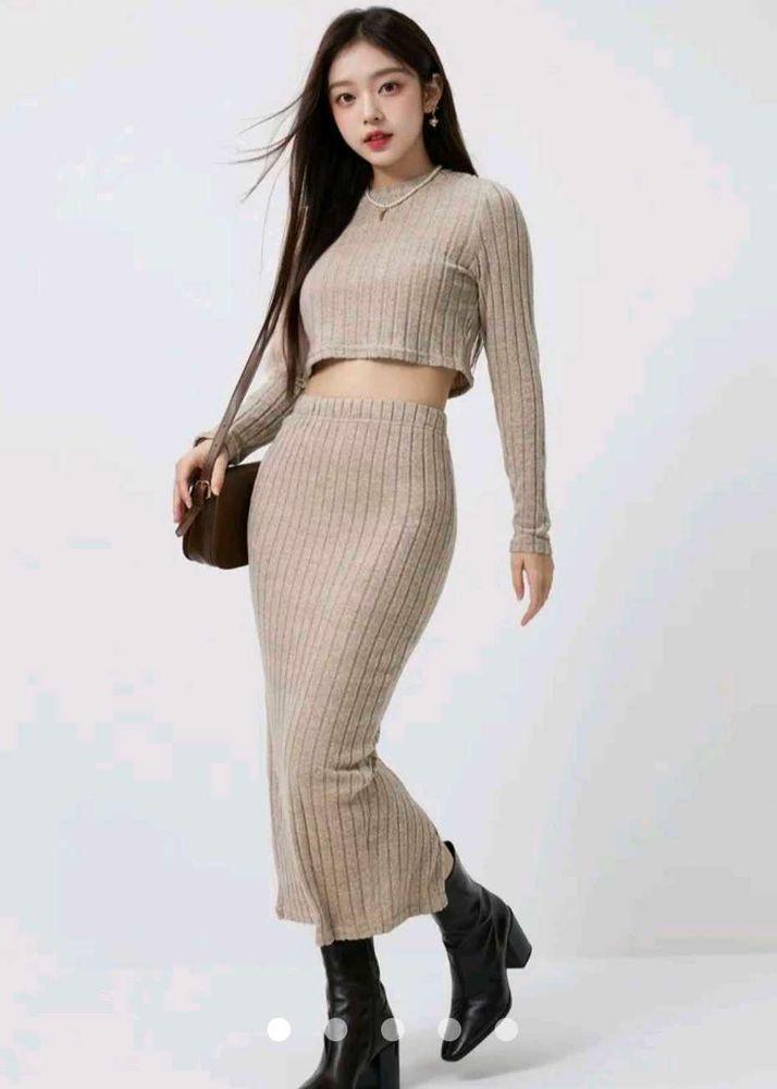 Ribbed Crop Top and Skirt Set
