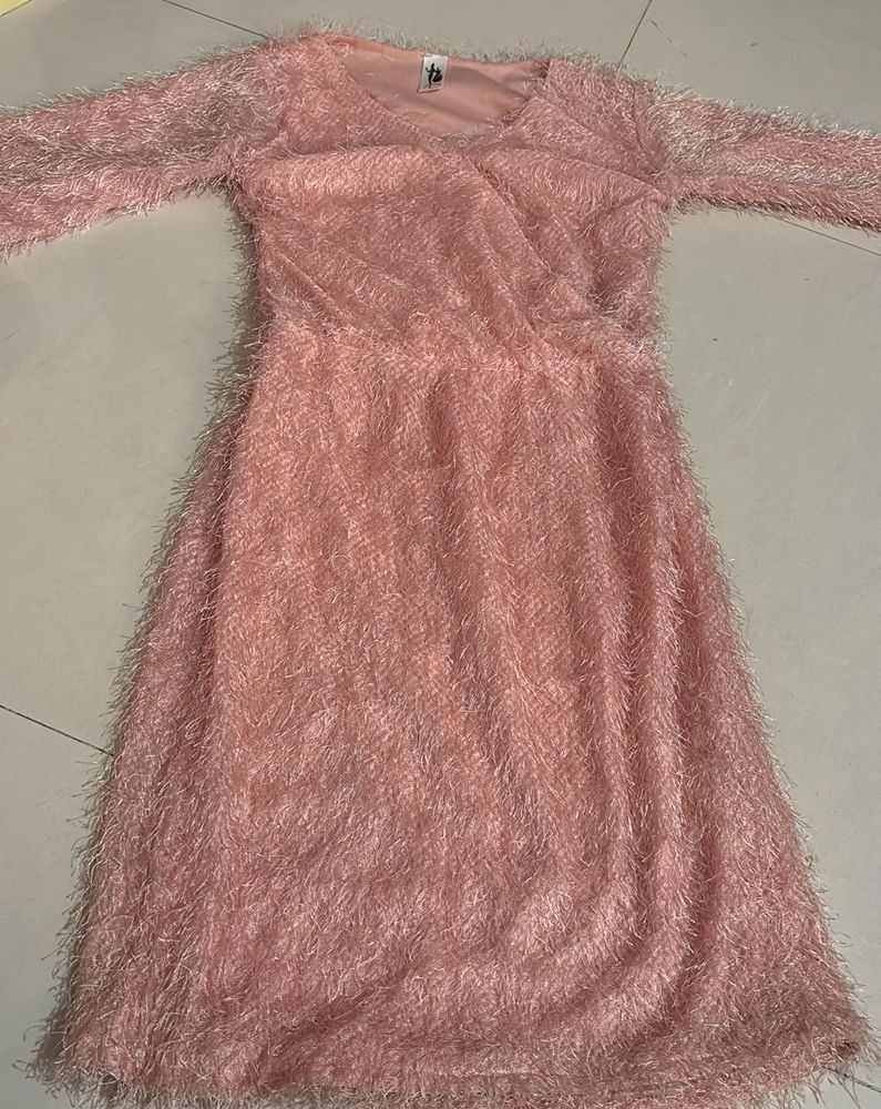 Fuzzy Pink Wrap Dress