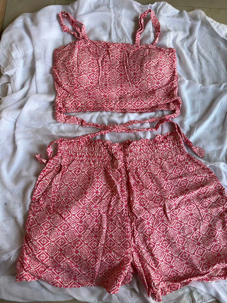 Boho Print Crop Top &amp; Shorts Set