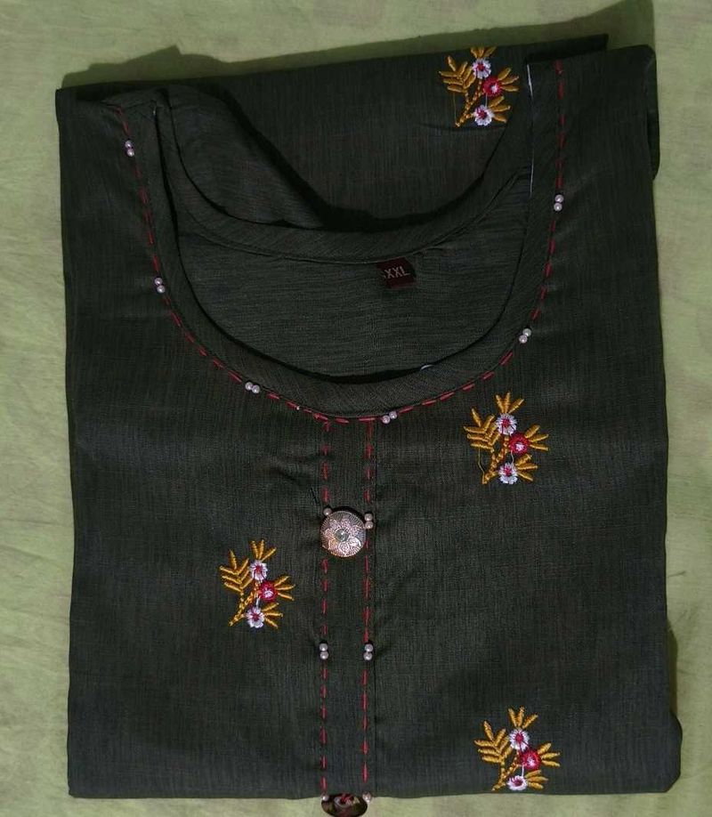 Embroidered Kurti - Dark Green