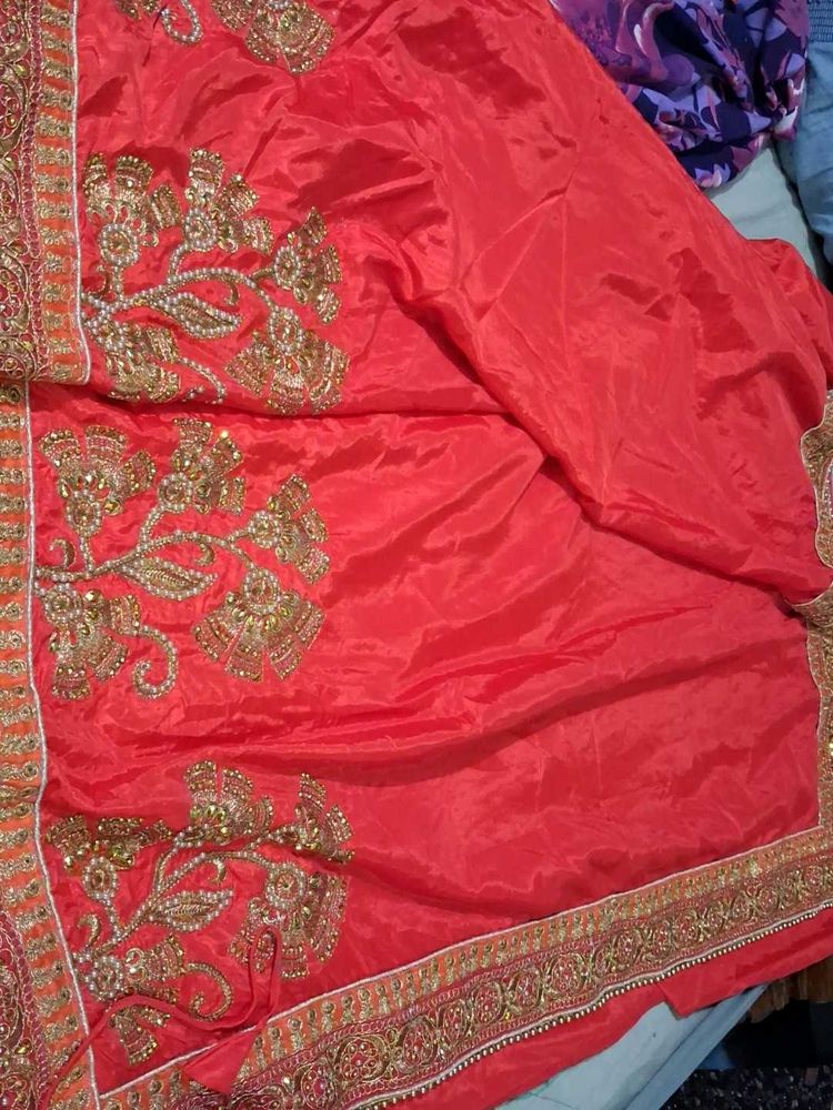 Embroidered Red Silk Saree