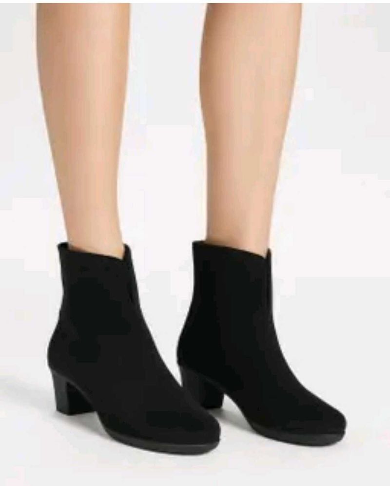 Black Suede Block Heel Ankle Boots