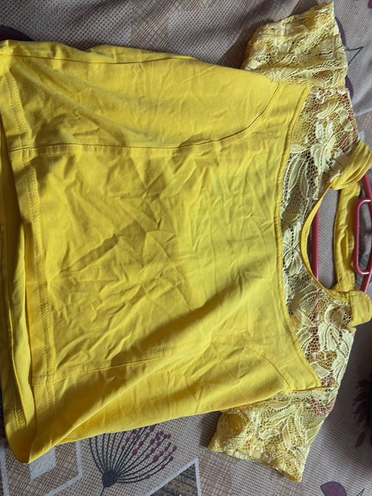 Yellow Lace Sleeve blouse