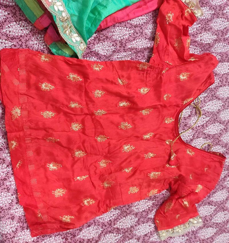 Red Silk Blouse with Gold Embroidery